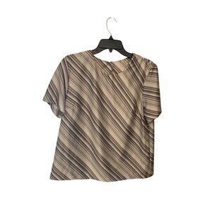 Blair Womens Size Large Short Sleeve Pullover Blouse Back Button Diagonal STripe